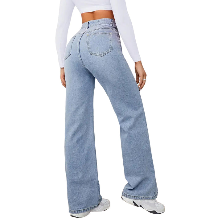 Damen High-Waist Weite-Jeans mit geradem Bein Drune