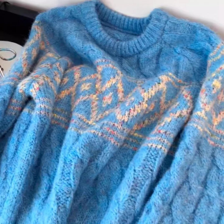 Damen Grobstrickpullover mit nordischem Muster und weichem Material Drune