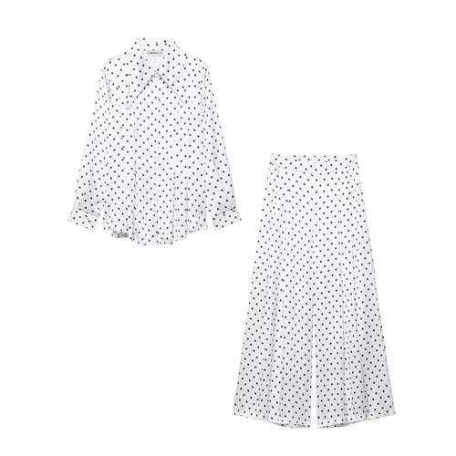 Damen Weite Palazzohose mit hoher Taille, Bein‑Schlitz und Punktmuster Drune