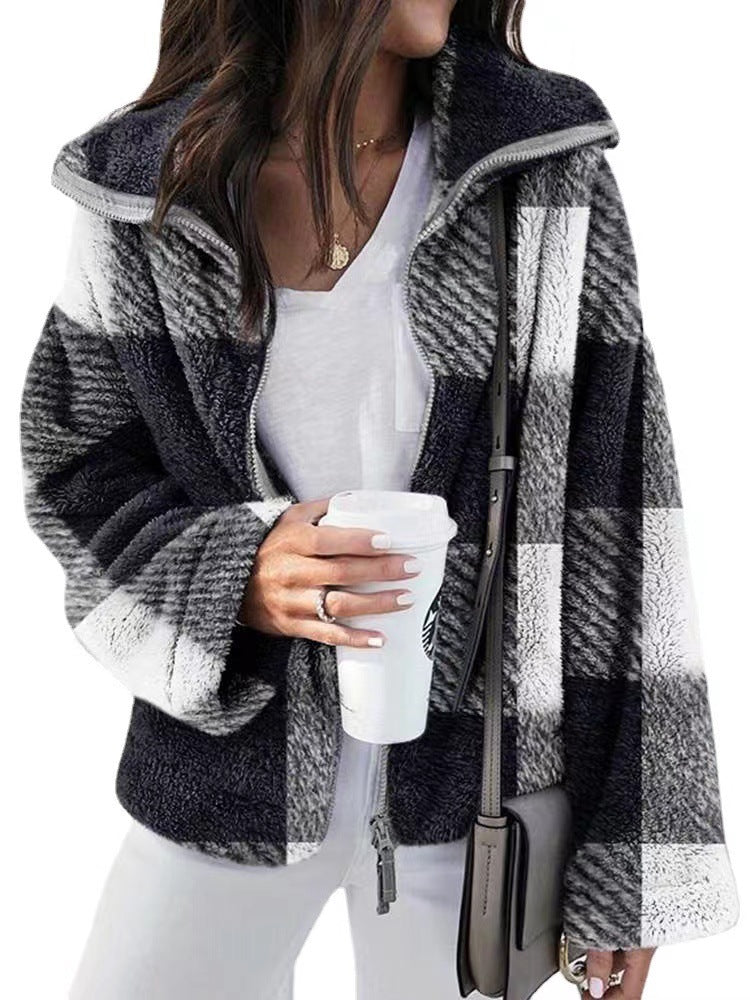 Damen Teddy-Fleece-Jacke mit hohem Kragen Drune