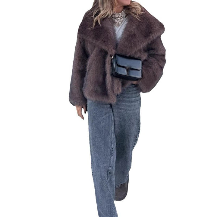 Damen Kunstfelljacke mit breitem Kragen und luxuriösem Schnitt Drune