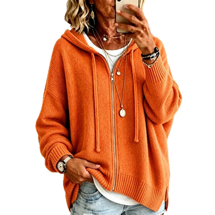 Damen Oversize Kapuzen-Zip-Cardigan aus weichem Feinstrick Drune