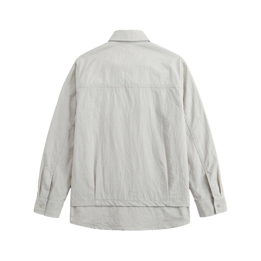 Unisex Oversize Hemdjacke mit Druckknöpfen, Kentkragen und Brust‑Welttasche Drune