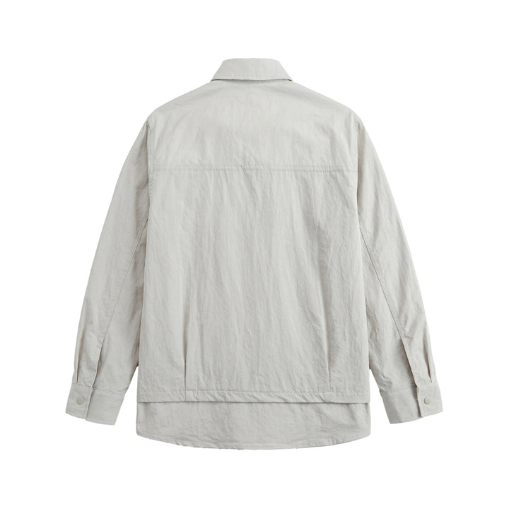 Unisex Oversize Hemdjacke mit Druckknöpfen, Kentkragen und Brust‑Welttasche Drune