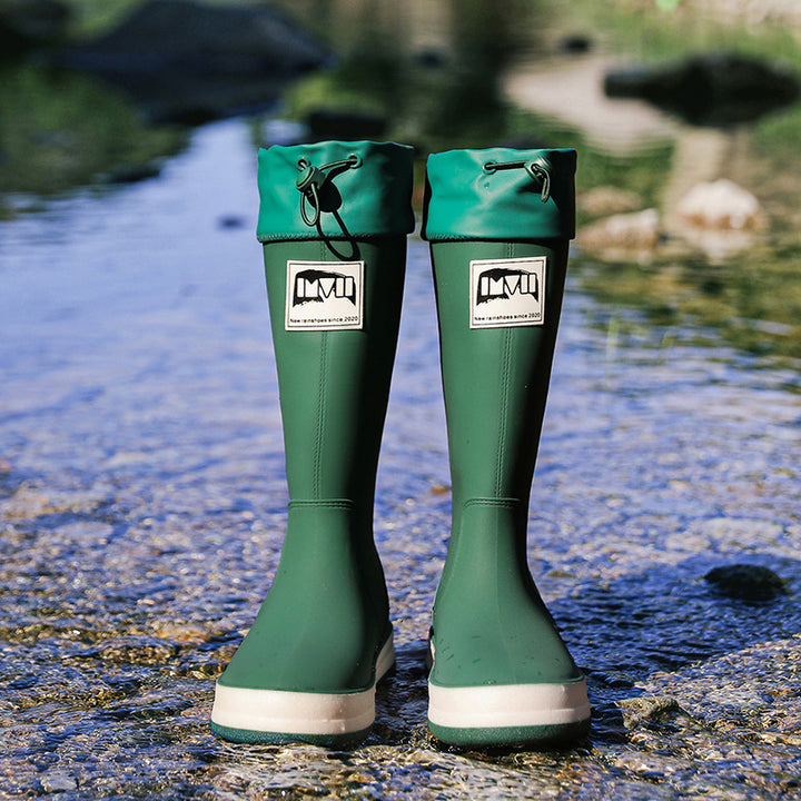 Damen kniehohe wasserdichte Gummistiefel mit verstellbarem Kordelabschluss Drune