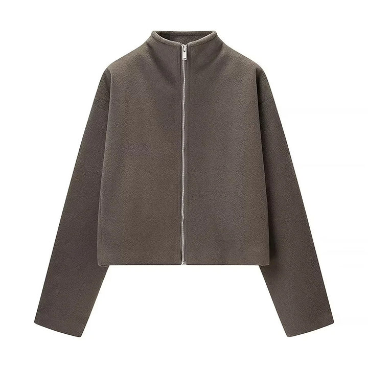 Damen nan kastiger Zip‑Up Fleece‑Cardigan mit Stehkragen und cleanem Minimaldesign Drune