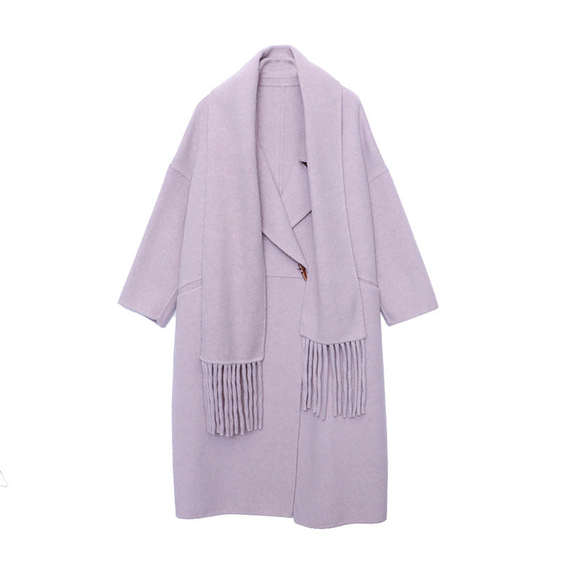 Damen eleganter Oversized-Mantel mit Fransen und tiefem Kragen Drune