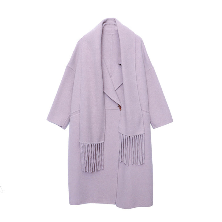 Damen eleganter Oversized-Mantel mit Fransen und tiefem Kragen Drune