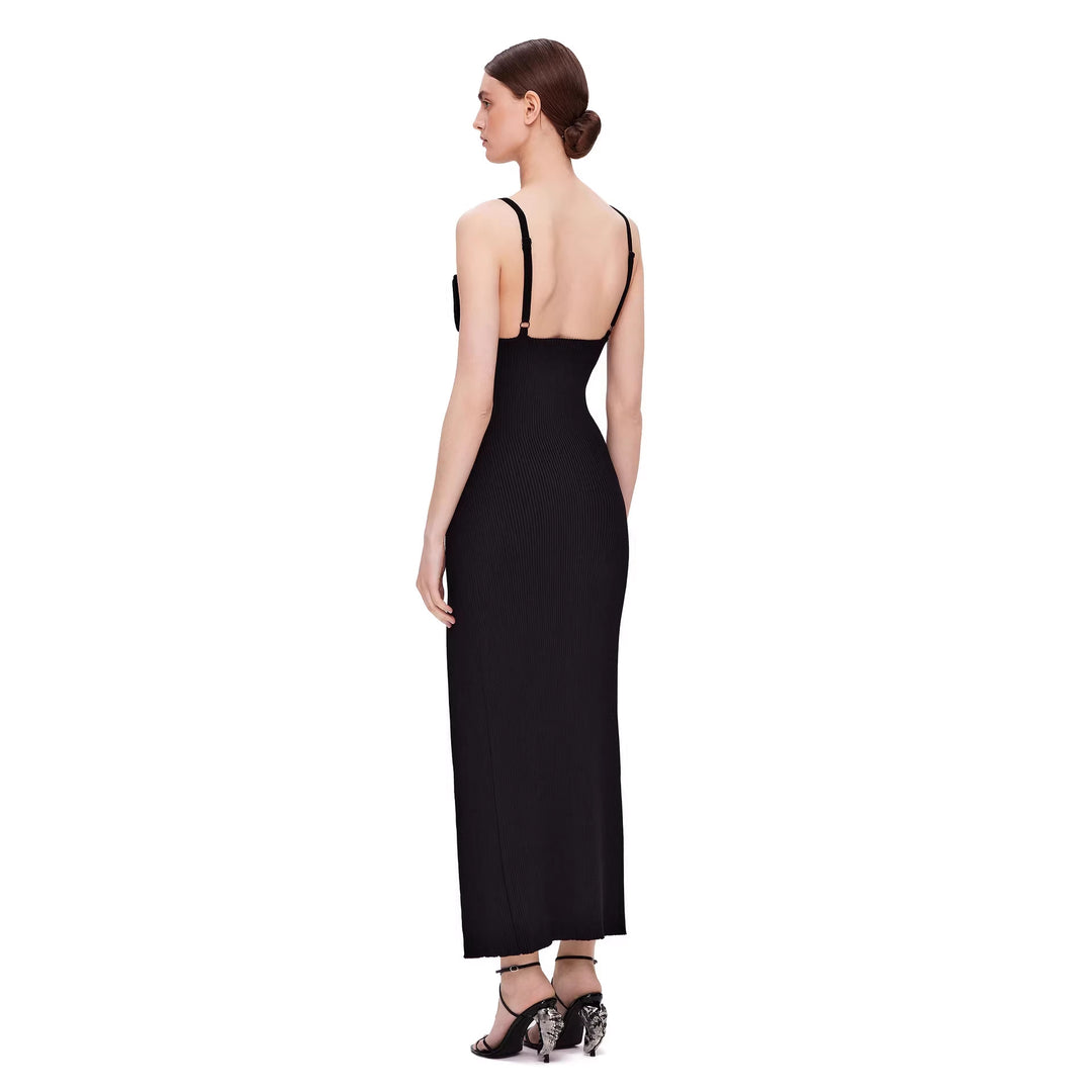 Damen figurbetontes Maxi-Kleid mit raffiniertem Schlitz und gepolsterten Trägern Drune