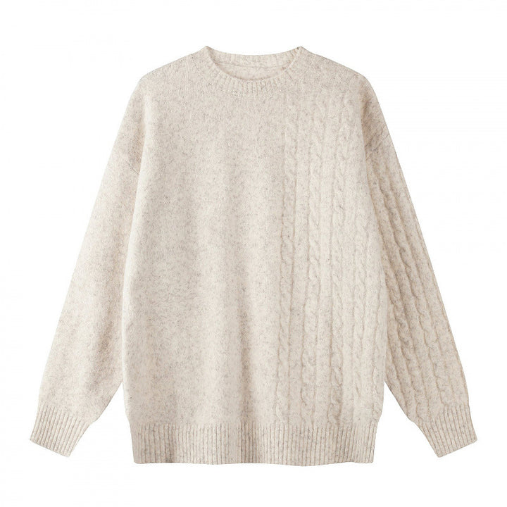 Unisex Oversize Feinstrickpullover mit Zopfmuster-Detail und Rundhalsausschnitt Drune
