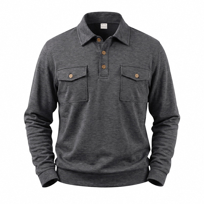 Herren Langarm-Poloshirt mit Knopfleiste und aufgesetzten Brusttaschen Drune
