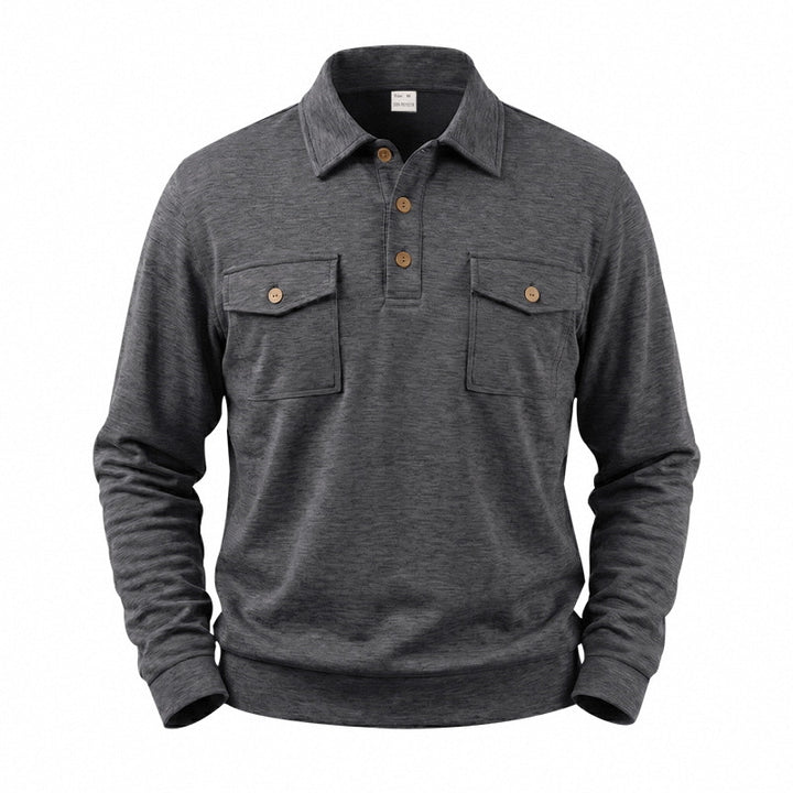 Herren Langarm-Poloshirt mit Knopfleiste und aufgesetzten Brusttaschen Drune