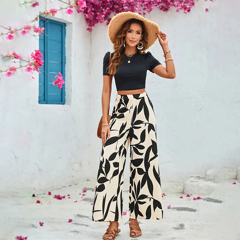 Damen Elegante weite Hose mit floralem Muster Drune