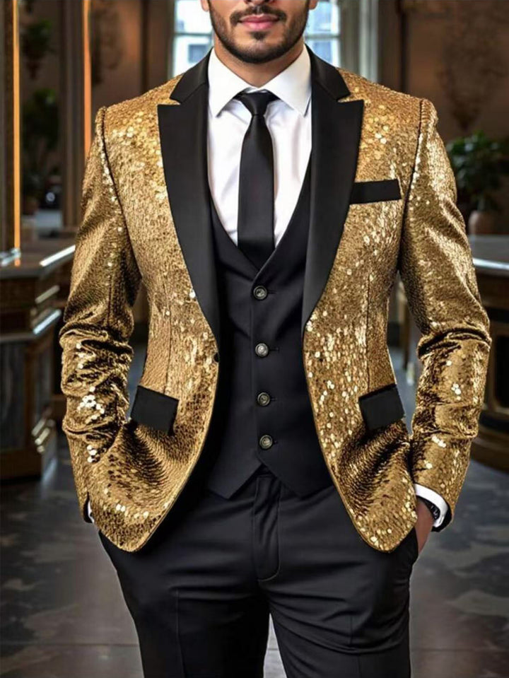 Herren Pailletten‑Sakko mit Satin‑Schalkragen und tailliertem Schnitt Drune