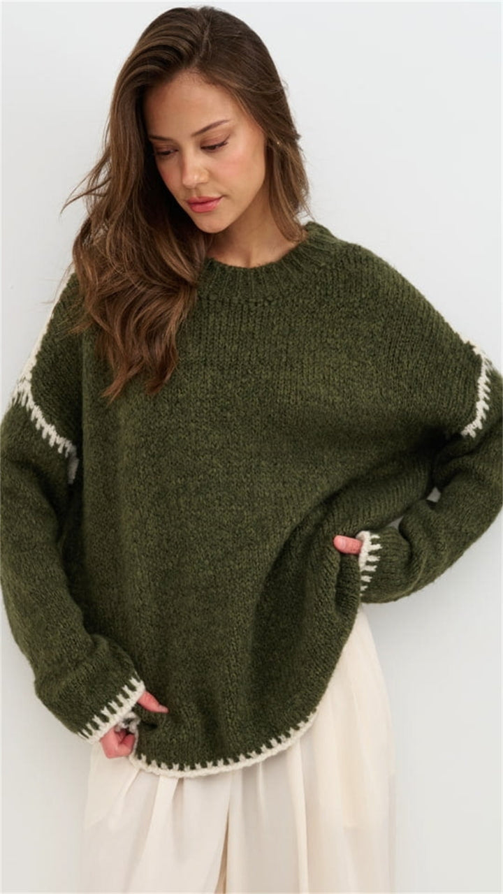 Damen kuscheliger Strickpullover mit kontrastierenden Akzentdetails Drune