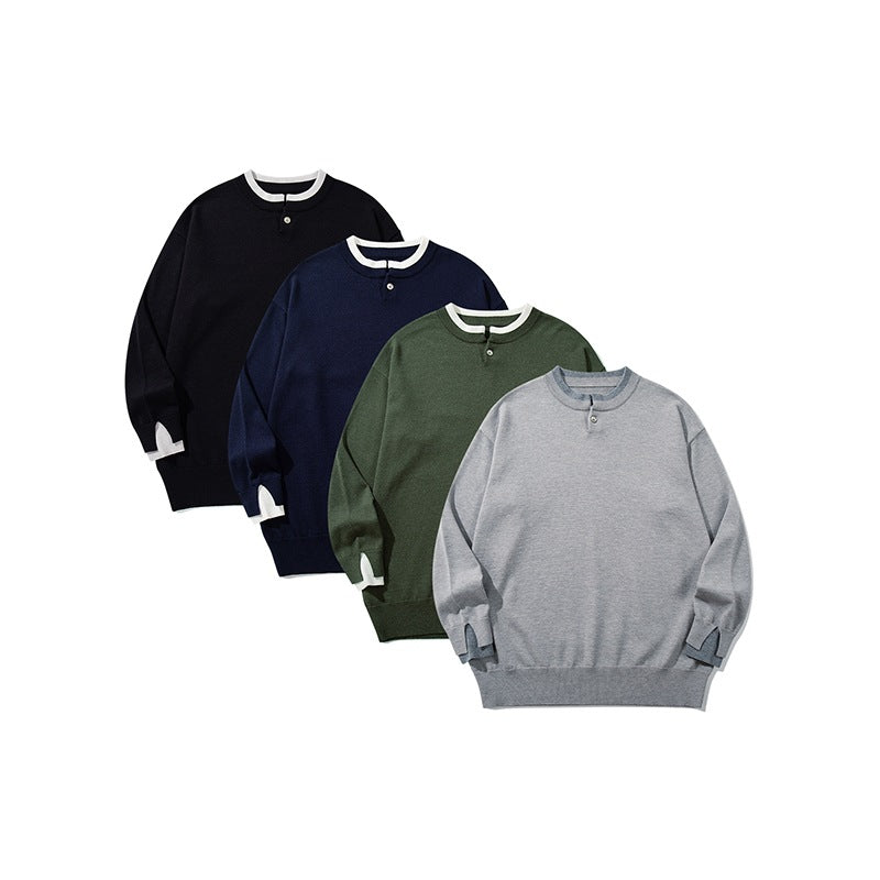 Unisex Oversize-Strickpullover mit kurzer Henley-Knopfleiste und Daumenloch-Manschetten Drune