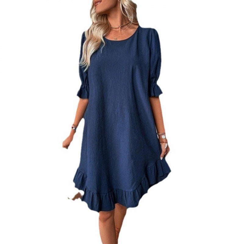 Damen Sommerliches Freizeitkleid mit Rüschendetails und lockerem Schnitt Drune