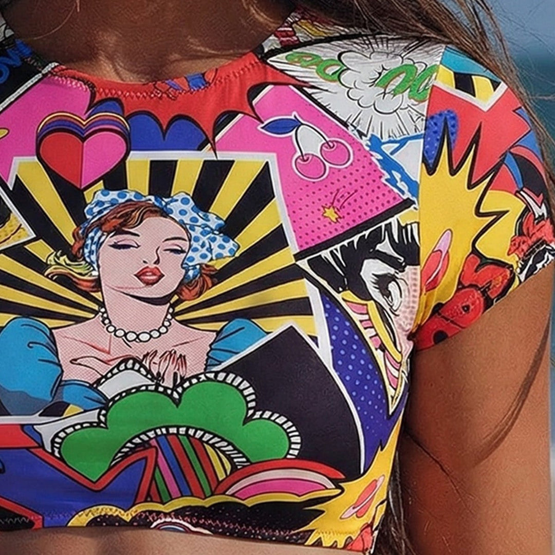 Damen Crop-Top Bikini mit floralem Design Drune