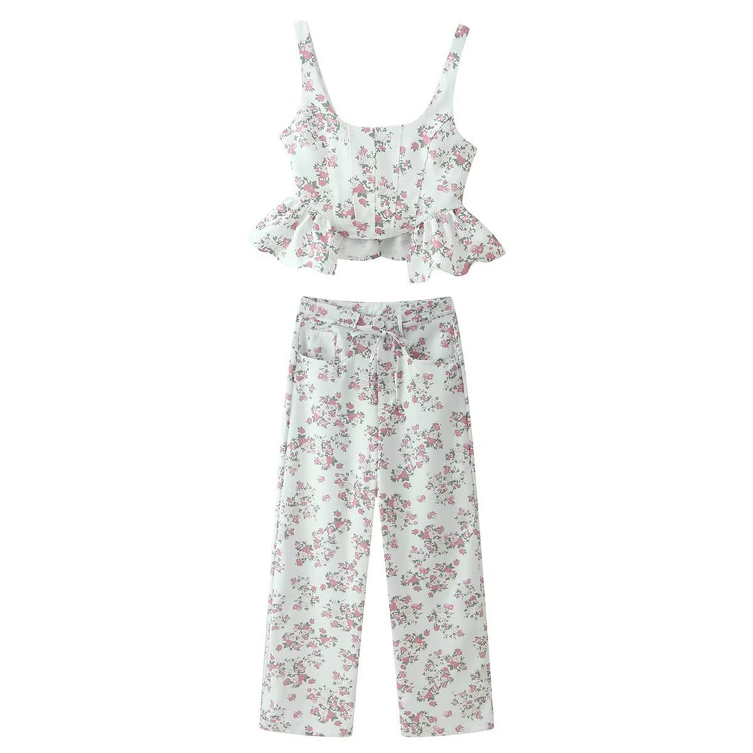 Damen Oberteil und Hose Set mit floralem Design und voluminösem Schnitt Drune