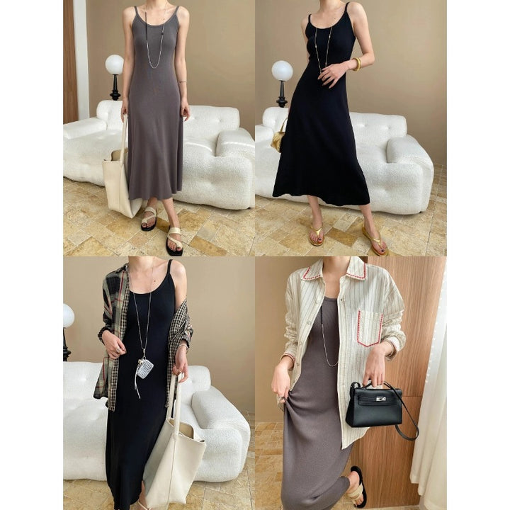 Damen elegantes Maxikleid mit schmalen Trägern und figurschmeichelndem Schnitt Drune