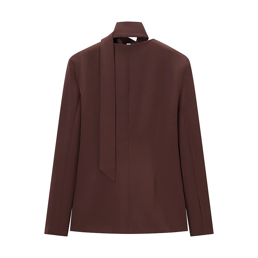 Damen nan taillierter Blazer mit Schalkragen-Schleife und V-Ausschnitt Drune