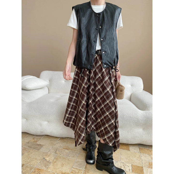 Damen lässige Weste aus veganem Leder mit Knopfdetails und praktischen Taschen Drune