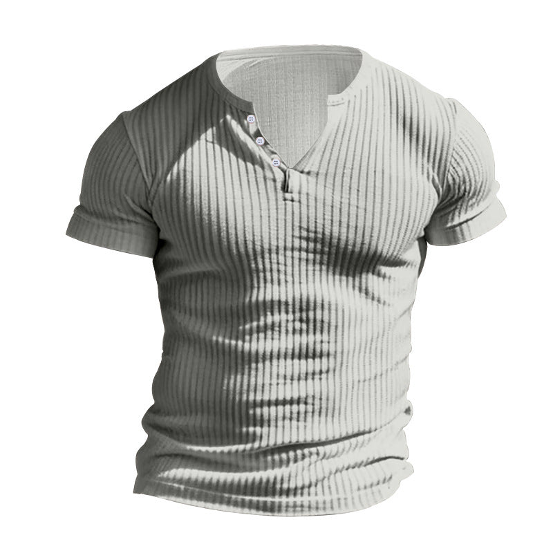 Herren kurzärmeliges Henley-T-Shirt mit strukturiertem Rippdesign und praktischem Knopfverschluss Drune
