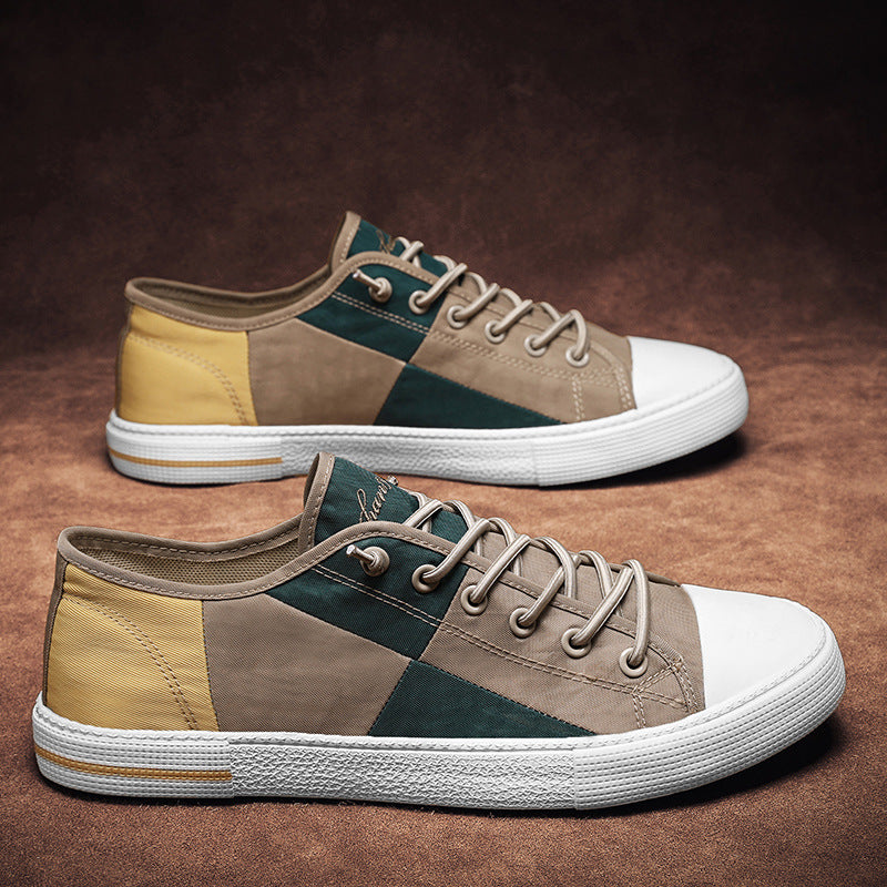 Herren Lässige Low‑Top Canvas‑Sneaker mit geometrischem Colorblock‑Design und verstärkter Zehenkappe Drune