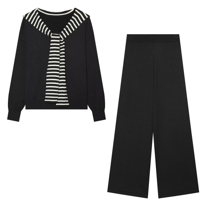 Damen Strick-Lounge-Set mit maritimen Schal-Detail und hoher Taille Drune
