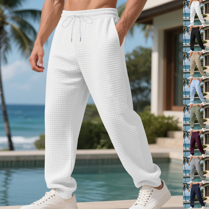 Herren Locker geschnittene Loungehose mit Waffelstruktur und Kordelzug Drune