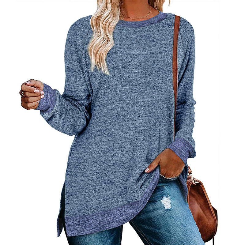 Damen lässiges Oversized Langarmshirt mit abgesetztem Saum Drune