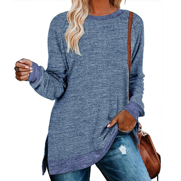 Damen lässiges Oversized Langarmshirt mit abgesetztem Saum Drune