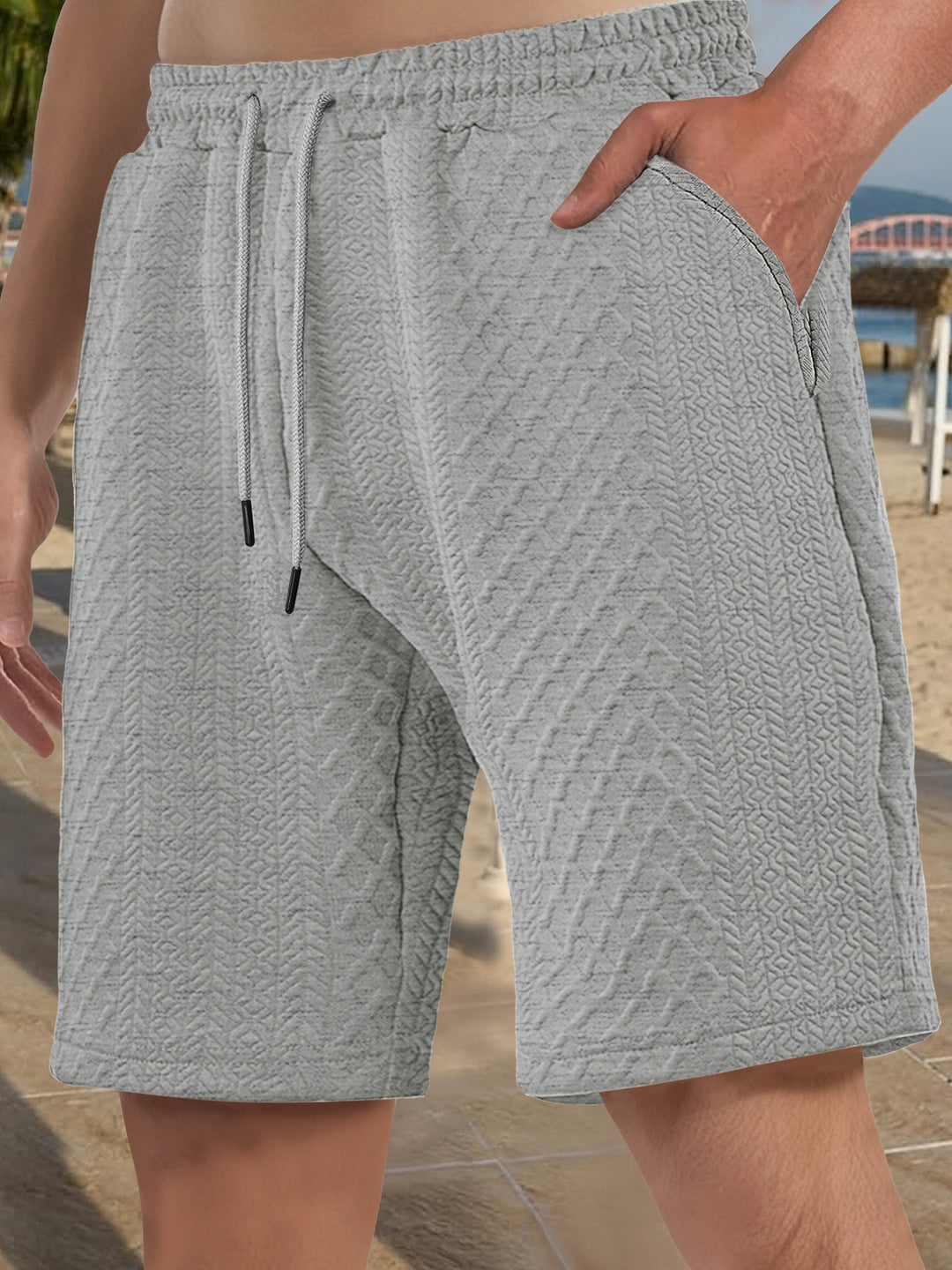 Herren nan strukturierte Strand-Bermuda aus Waffeljersey mit elastischem Kordelbund und schrägen Eingrifftaschen Drune