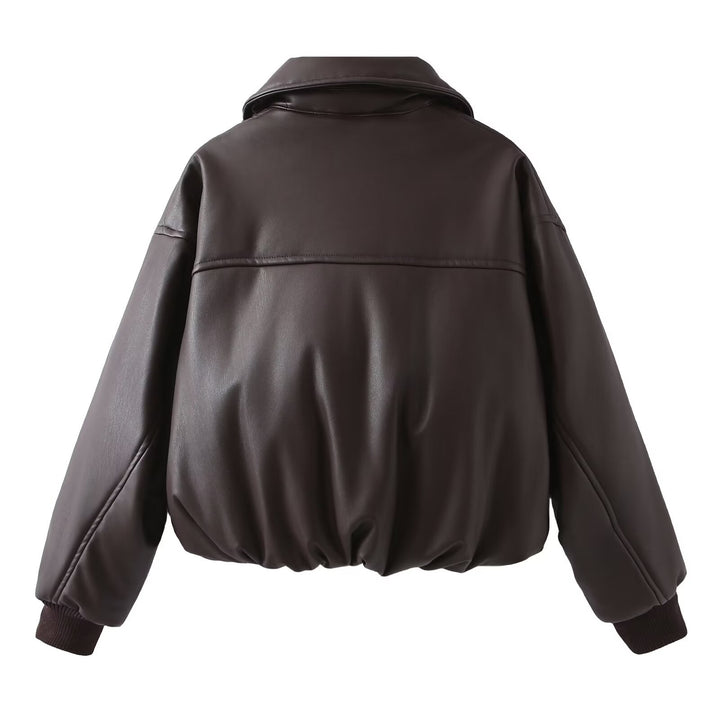 Damen modische Kurzjacke aus hochwertigem Kunstleder Drune