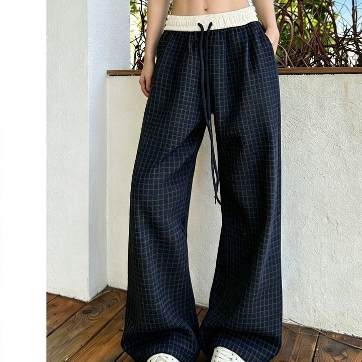 Damen Lässige Karohose mit elastischem Bund Drune