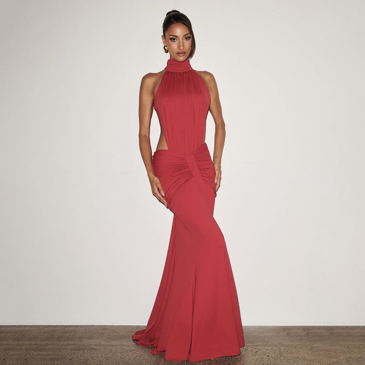 Damen Figurumspielendes Abendkleid mit hochgeschlossenem Design und raffinierten Drapierungen Drune