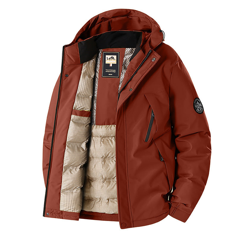 Herren Winddichte Thermo-Parka mit abnehmbarer Kapuze, Stehkragen & versteckten Reißverschlusstaschen Drune