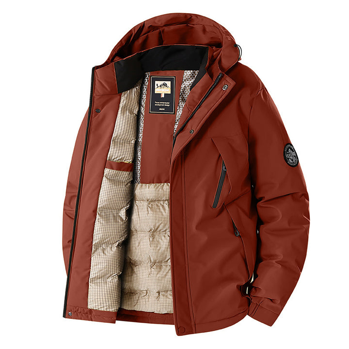 Herren Winddichte Thermo-Parka mit abnehmbarer Kapuze, Stehkragen & versteckten Reißverschlusstaschen Drune