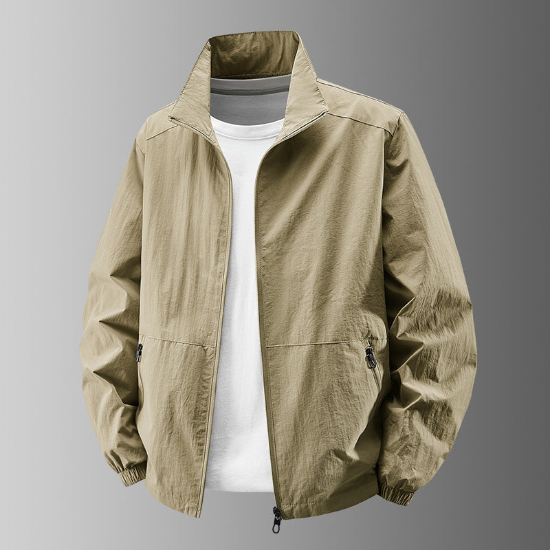 Herren nan atmungsaktive leichte Windjacke mit Stehkragen, elastischen Bündchen und verdeckten Reißverschlusstaschen Drune