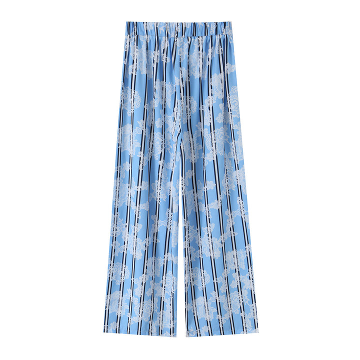 Damen nan weite Palazzo-Hose mit elastischem Bund, Kordelzug und floraler Spitzenoptik Drune