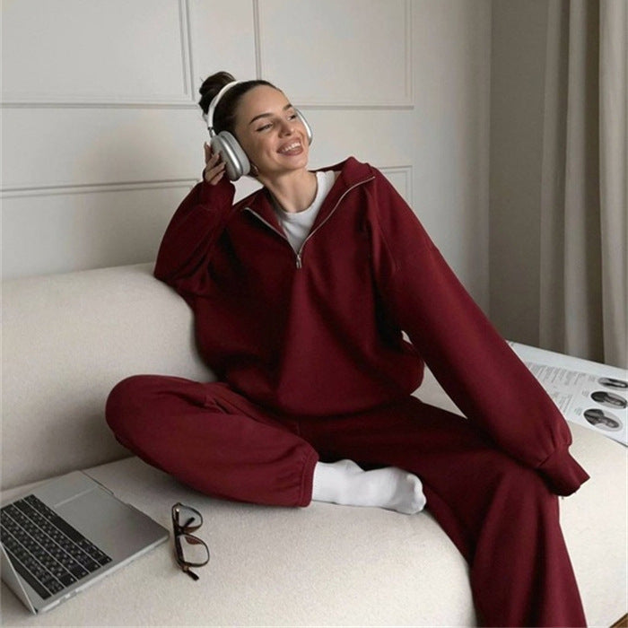 Damen Zweiteiliges Sweatset mit Stehkragen-Halbzip und Relaxed-Oversize-Schnitt Drune