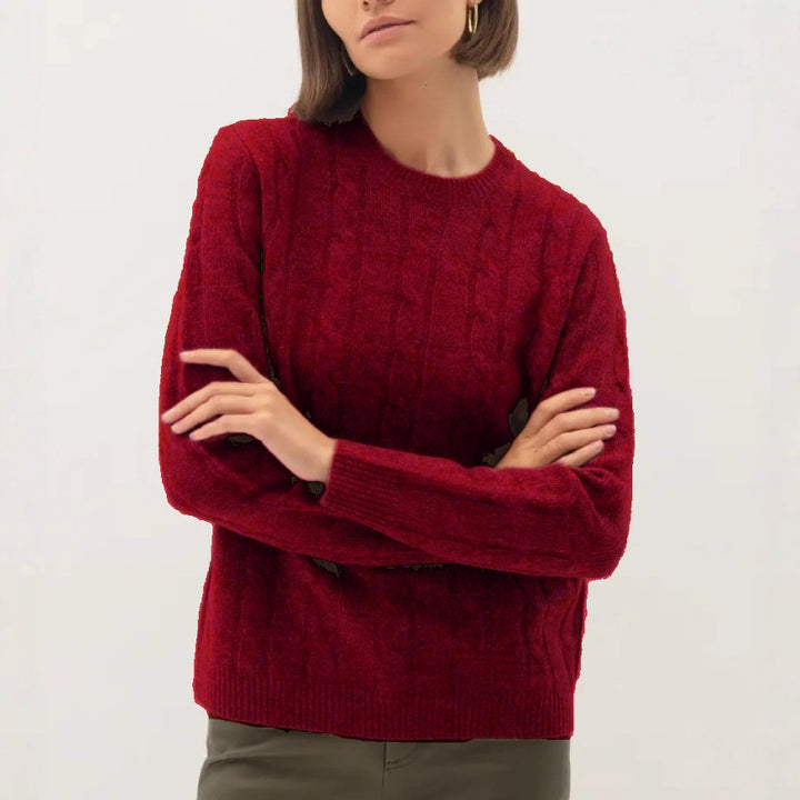 Damen Kabelstruktur‑Pullover im Zopfstrick mit Rundhalsausschnitt und nachhaltig weicher Wollmischung Drune