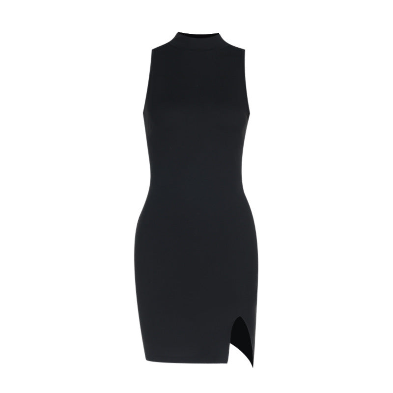 Damen figurbetontes Minikleid mit modernem Stehkragen und schlitz Drune