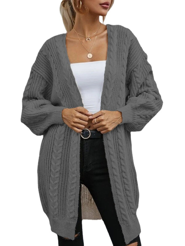 Damen Grobstrickcardigan mit tiefem V-Ausschnitt und voluminösen Ärmeln Drune