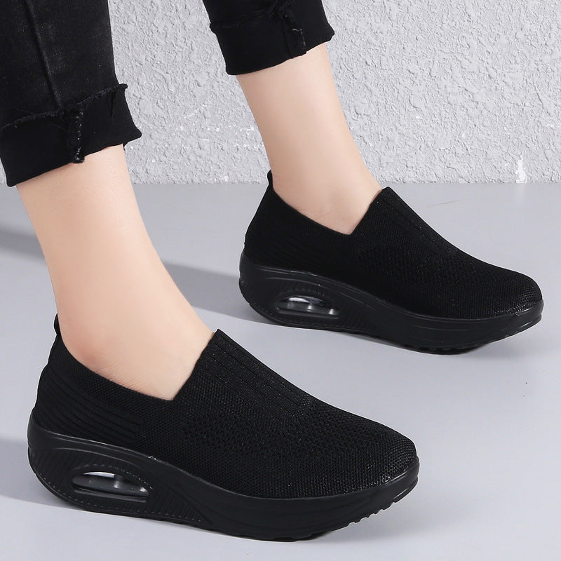 Damen nan gestrickter Slipper mit versteckter Keilsohle und sichtbarer Luftkammer Drune