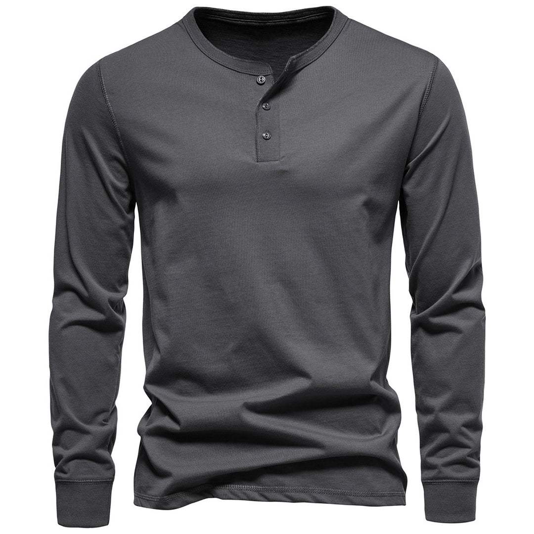 Herren Langärmliges Henley‑Shirt aus Baumwollmix mit dreifacher Knopfleiste und schmaler Silhouette Drune