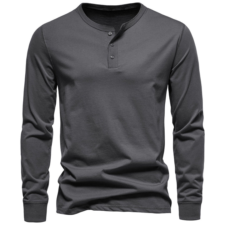 Herren Langärmliges Henley‑Shirt aus Baumwollmix mit dreifacher Knopfleiste und schmaler Silhouette Drune