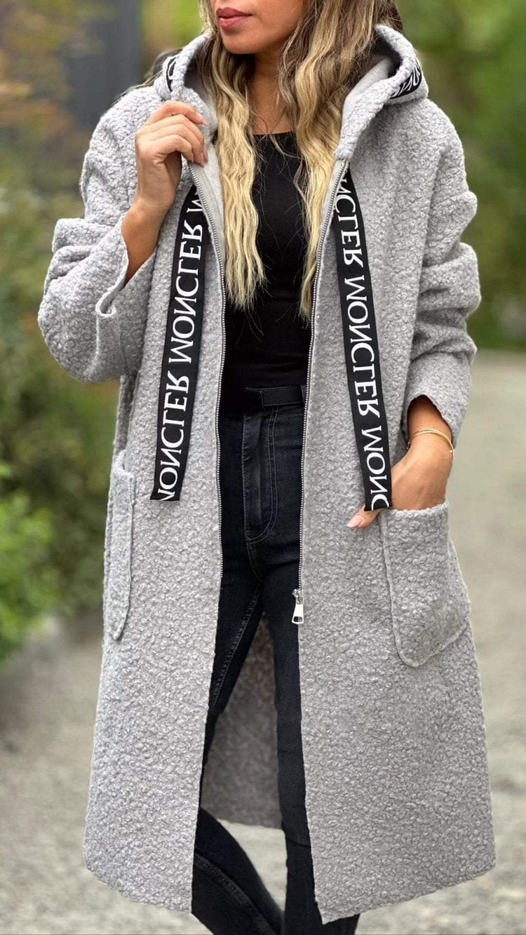 Damen Modischer Oversized-Fleece-Mantel mit praktischen Taschen und Kapuze Drune