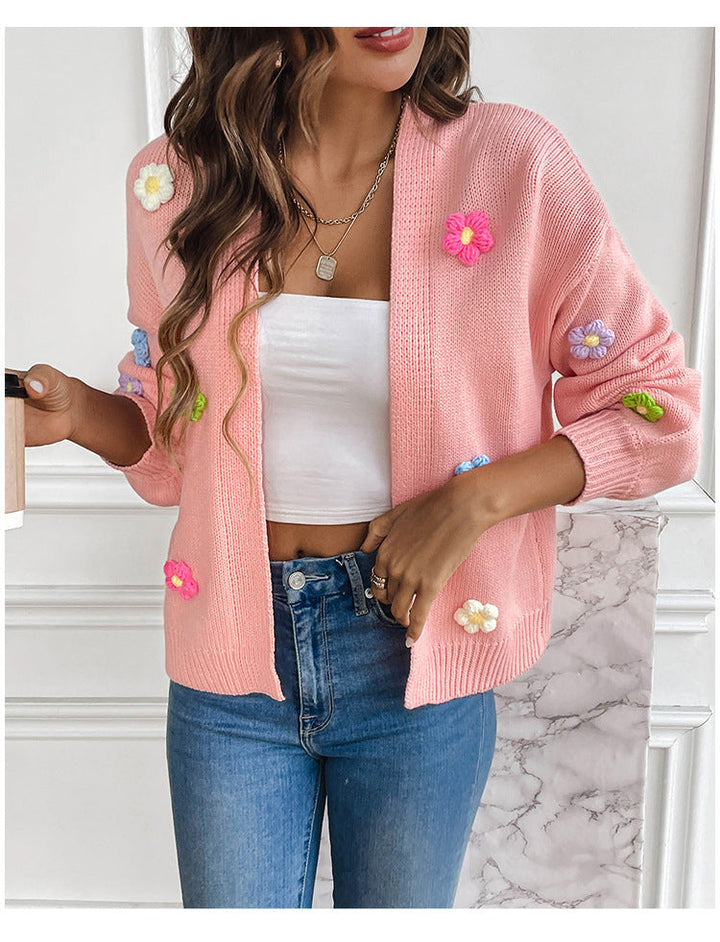 Drune | Handgehäkelter floral gestrickter Cardigan