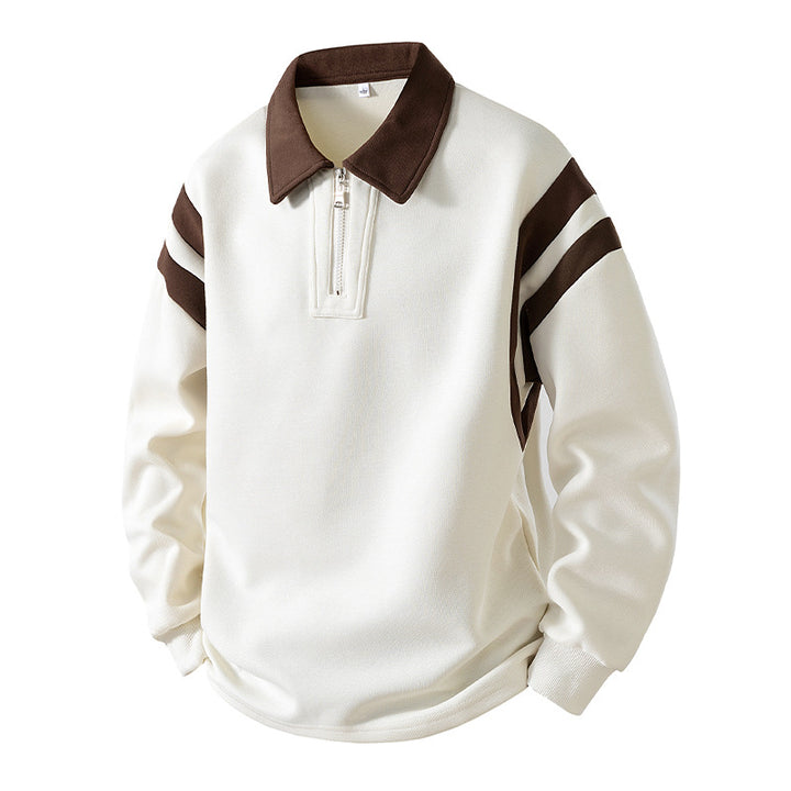 Herren Retro-Sportliches Rugby-Pulli mit halbhohem Reißverschluss und kontrastierendem Hemdkragen Drune